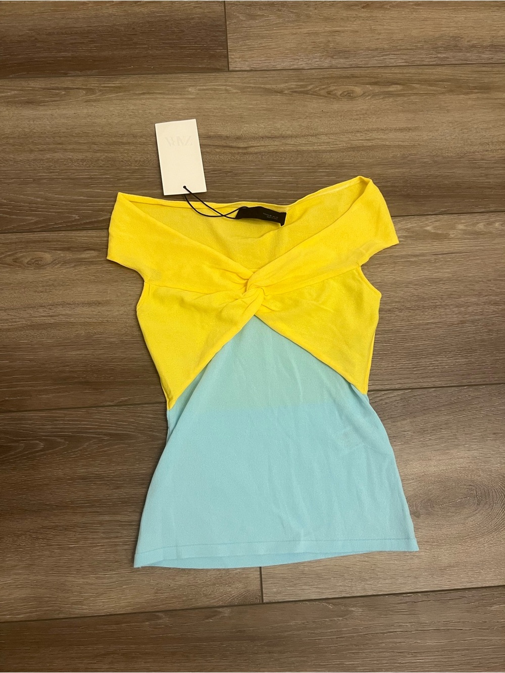 Zara Yellow & Light Blue Twist-Front Off-Shoulder Camisole